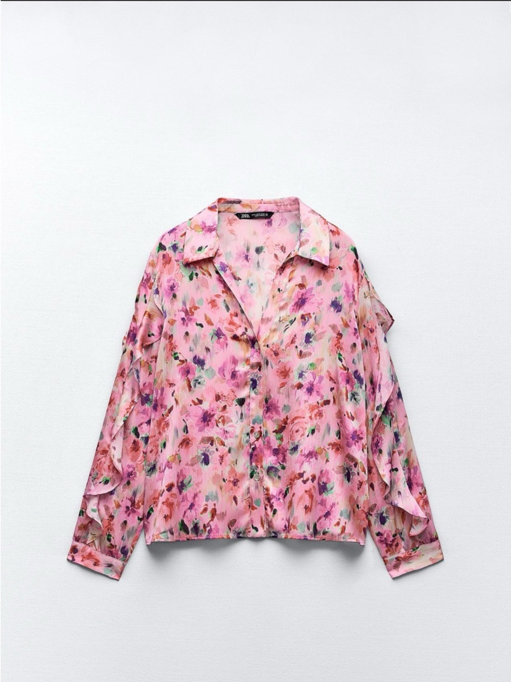 ⭐️ NWT Zara Pink Floral Button-Down Shirt, Size Small